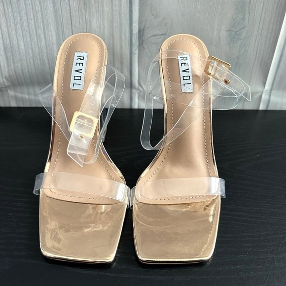 Revol Women's Ankle Strap High Heel Sandals - Transparent heels  - Square Heels - Picture 2 of 7